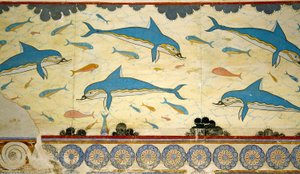 El fresco del delfín en el baño de la reina, Knossos, Creta 1550-1450 a.C.